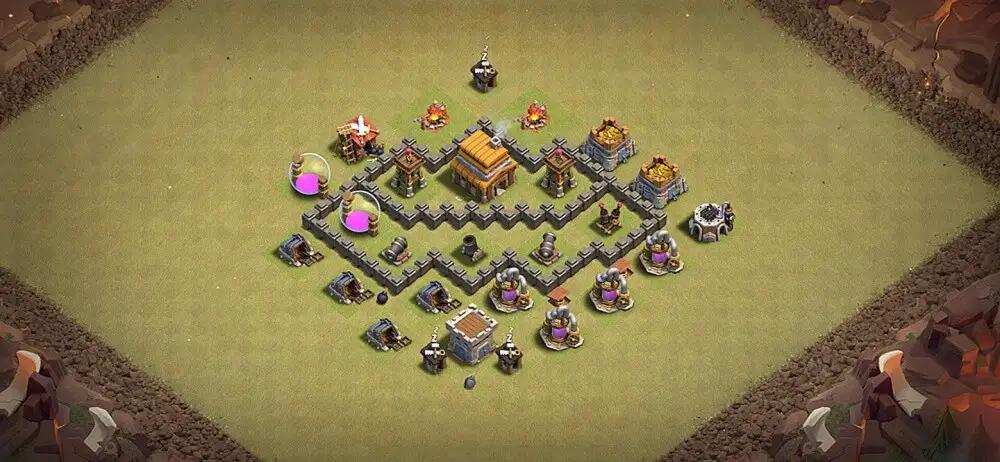 Layout Best TH4 War Coc Layout | Anti Everything Giant Feast