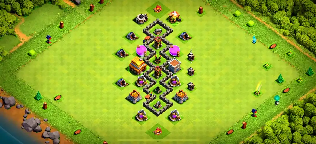 Layout Defensive TH4 Defense Coc Layout | Hybrid Cannon Master